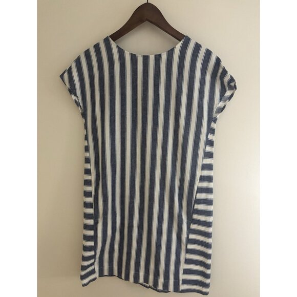Madewell Striped Denim Dress Button Back With Pockets XS Beach Nautical - Picture 1 of 10